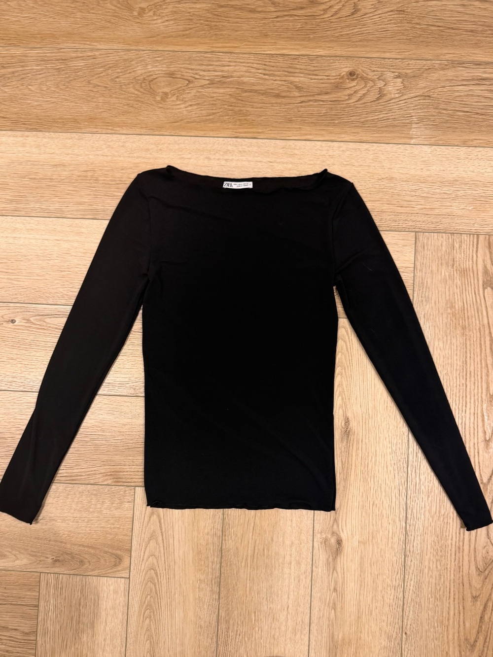 Zara Black Long-Sleeve Slim Boatneck Top